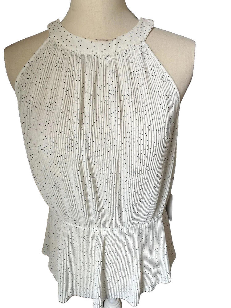 1.State Womens B/W Shutter Pleat Pindot Peplum Halter Top Shirt M